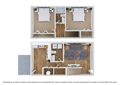 Floor plan for 2 beds, 1.5 baths, 1050 sqft